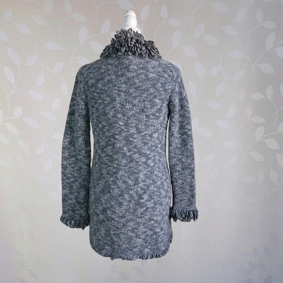Nine West Cozy Wool Blend Loop Knit Hook Front Longline Cardigan Marled Gray Med - Picture 10 of 16